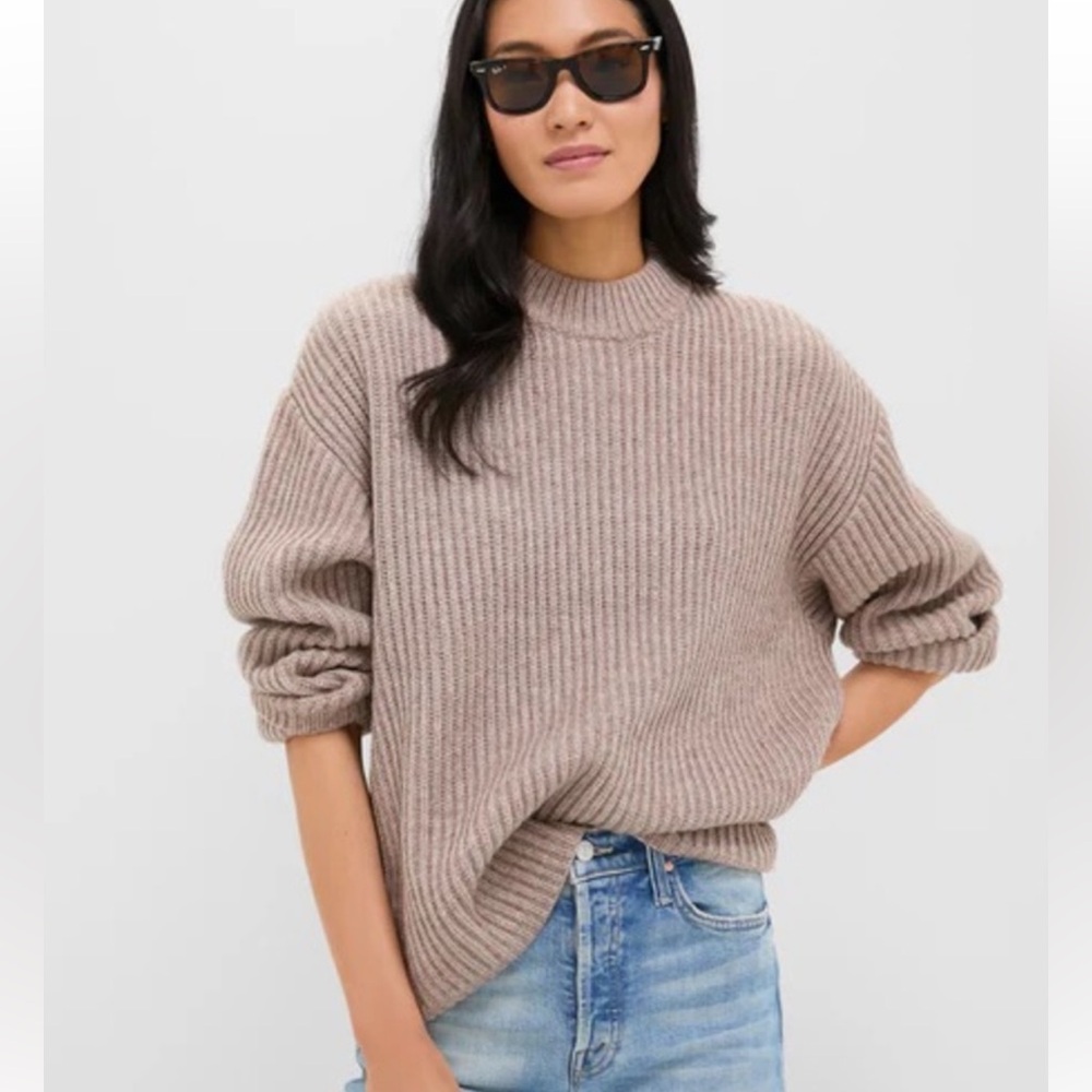 Pomander Place Tuckernuck Cozy Oversized Ribbed Mock-Neck Sweater in Olive Green